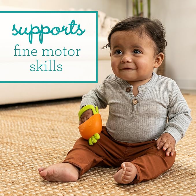 Infantino Handy Dandy Teething Mitt ??Soft Silicone Teether for Babies, Develops Grasping Skills, Easy to Clean, Orange Carrot