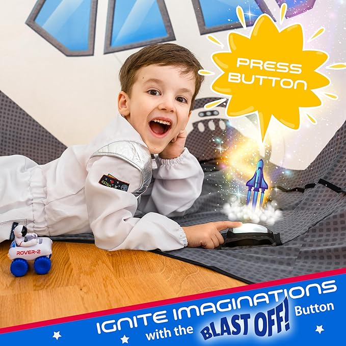 W&O Space Explorer Aerodome with LED Lights & Blast-Off Button ??Inflates in Seconds to Create an Immersive Space Adventure for Kids Ages 3-12 ??Inflatable Rocket Ship Tent (Fan Not Included)