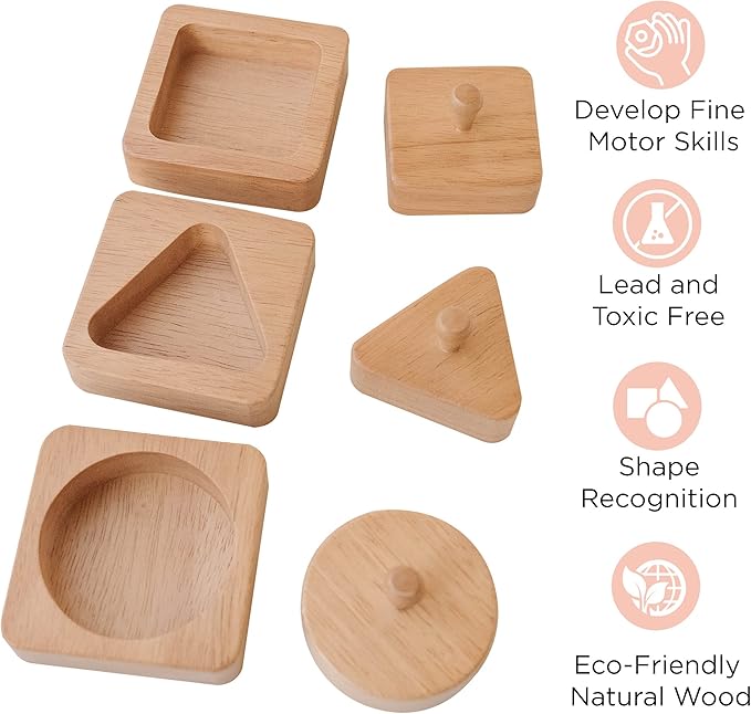 Montessori Shape Puzzle - Baby Puzzles for 1 Year Olds - Baby's First Puzzle - Knob Wooden Puzzles for Infant and Toddler - Geometric Shapes - 12 Months Babies First Shapes