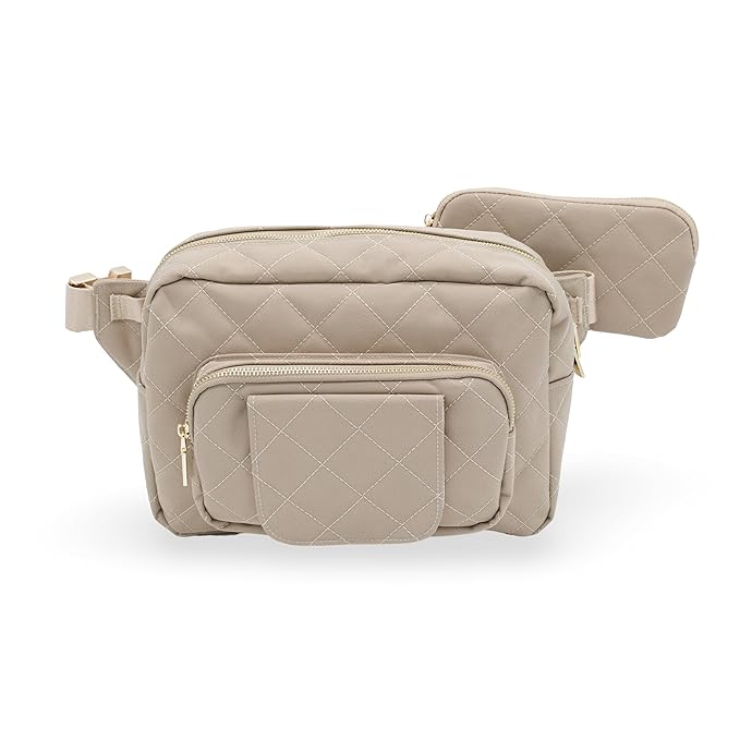 Lion & Light® Small Diaper Bag - Mini Diaper Bag with Portable Changing Pad, Fanny Pack Crossbody Bags for Baby & Toddler, Beige Travel-Friendly Baby Tote with Adjustable Strap & Zippered Pockets
