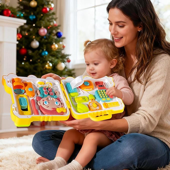 Montessori Busy Board for 1-2 Year Old Girl Gift, Musical Montessori Toys for 1 Year Old, Early Educational Toy for Toddler 1-3, Christmas, Birthday Gift for 1+ Year Old Baby Girl