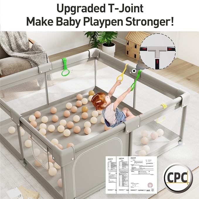 ZEEBABA Baby Playpen, Big Play Pen for Babies(59x59x27inch), Kids Safe Play Center for Babies and Toddlers, Baby Fence Gives Mommy a Break