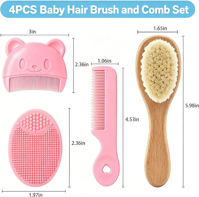 Cradle Cap Brush Baby Hair Brush and Comb Set for Newborns, Baby Bath Brush Soft Wool Hairbrush Silicone Massage Brush