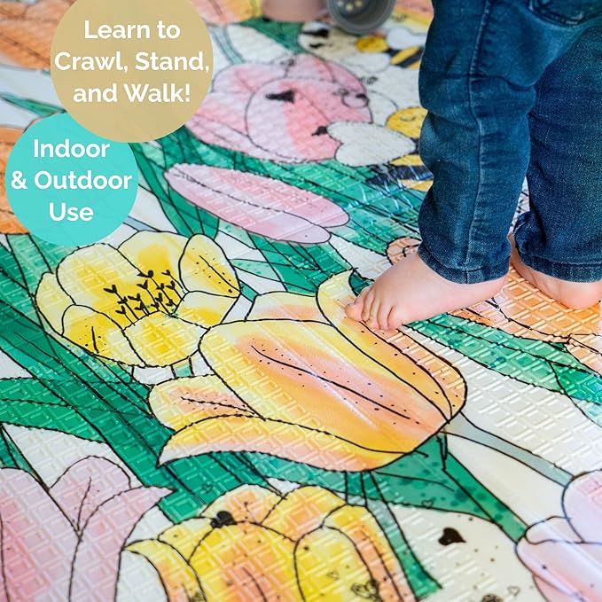 JumpOff Jo Foldable Foam Play Mat ??Large Waterproof Baby & Toddler Activity Floor Mat, Double-Sided 70 x 59 Inch Play Surface