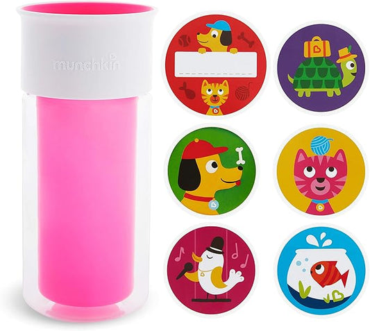 Munchkin® Miracle® 360 Insulated Sippy Cup, Includes Stickers to Customize Cup, 9 Ounce, Pink