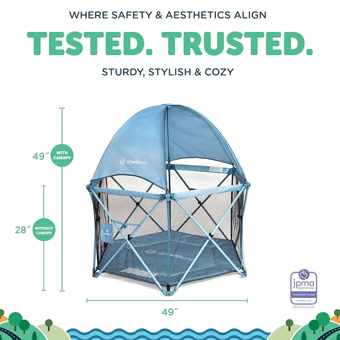 Baby Delight Go with Me Eclipse Deluxe Portable Playard | Playpen | Sun Canopy | Indoor and Outdoor | Ultra Padded Nylon Floor | Blue Wave