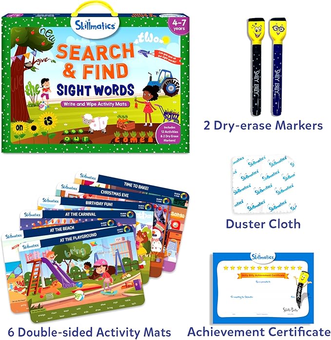 Skillmatics Search and Find Sight Words Educational Game - Reusable Preschool Learning Activities, Perfect for Toddlers & Kids Who Love Toys, Builds Vocabulary, Gifts for Ages 4, 5, 6, 7