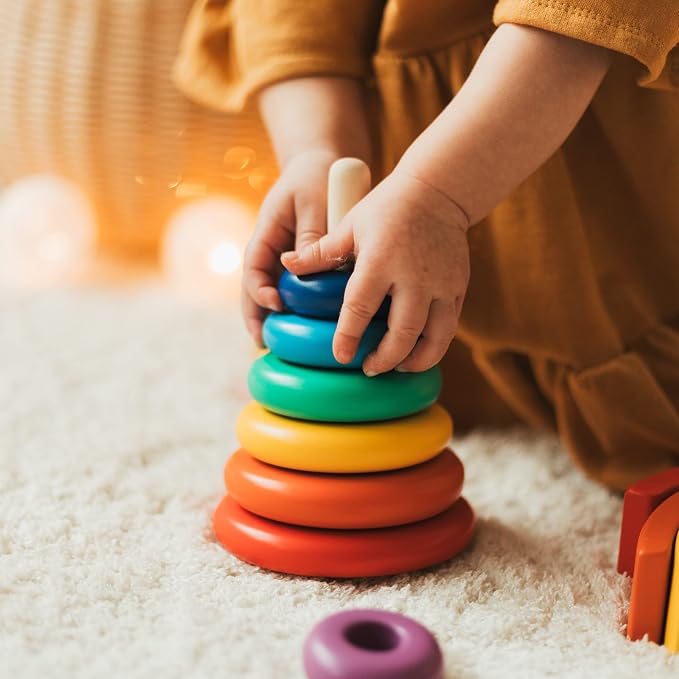 BUSY PUZZLE Wooden Ring Stacker, Baby Nursery Decor, Wooden Baby Toy, Montessori Toys, Pyramid Toy, Sensory Toy, Stacking Toys