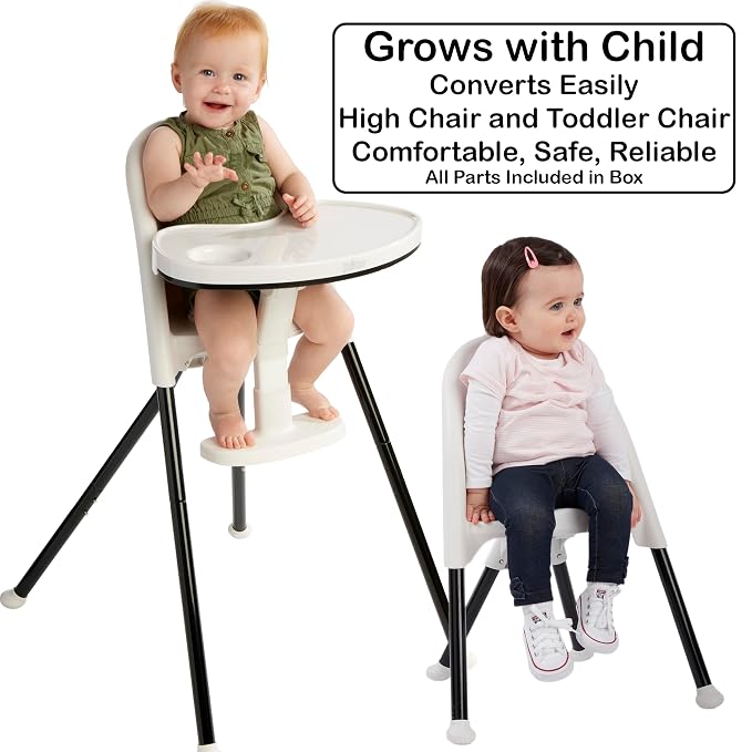 Primo Cozy Tot Deluxe Convertible Folding High Chair & Toddler Chair - Portable Foldable Baby Chair/Toddlers Highchair - Travel Friendly, Removable EZ Clean Tray, Black/White, 22"x21"x33.5"