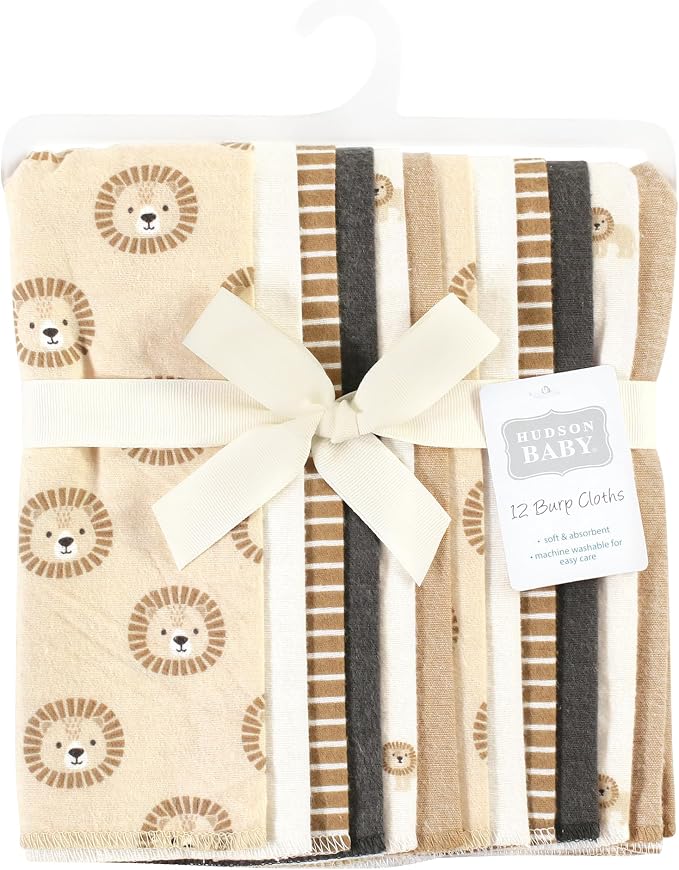Hudson Baby Unisex Baby Cotton Flannel Burp Cloths Bundle, Brave Lion, One Size