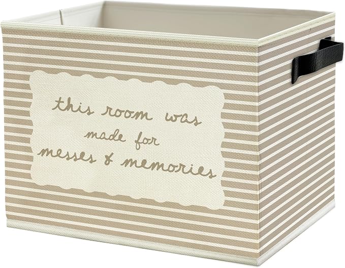 Funny Kids Playroom Storage Bins Box with Handles, This Room Was Made for Messes and Memories Striped Collapsible Basket Organizer for Kids Room Bedroom Playroom Bathroom Toys Books Clothes