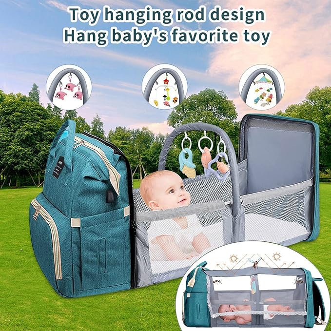 ANWTOTU Baby Diaper Bags with Changing Station,900D Oxford Waterproof Diaper Bag Backpack for Moms Dads with USB Charging Port,Large Capacity Baby Essentials(Ungrade-Green)