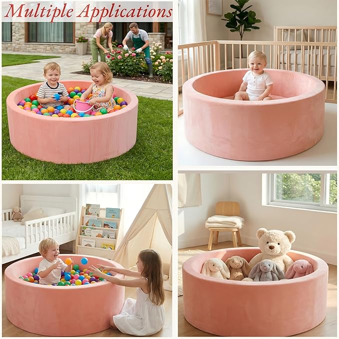 Foam Baby Ball Pit, 35.4"x 11.8" Ball Pits for Toddlers, Soft Round Kiddie Playpen Ball Pool for Kids with Soft Memory Sponge, Ideal Gift for Babies Indoor and Outdoor Game,Pink(Balls not Included)