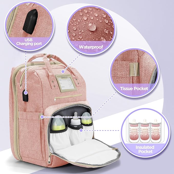 6 in 1 Diaper Bag Backpack with Pad Shower Gifts Travel Bags for Registry Search Boys Girls Bags Newborn Essentials Accessories Stuff Unisex Dad Mom Mens