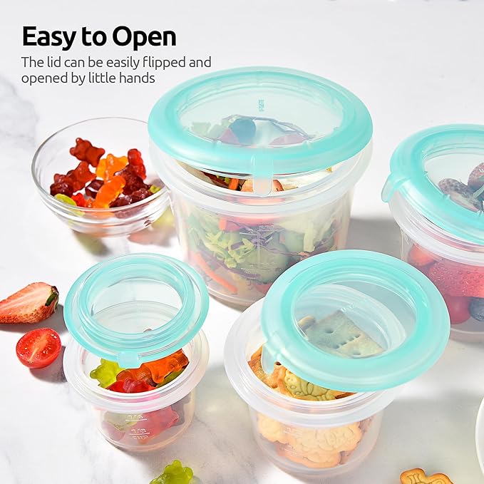U-Taste Silicone Food Storage Containers Set: Meal Prep Box with Airtight Lid, Freezer & Microwave Safe, Date Marking Circle, Clear cup/oz/ml Measurement for Dry & Wet Deli -2oz/4oz/8oz/16oz, Aqua Sky