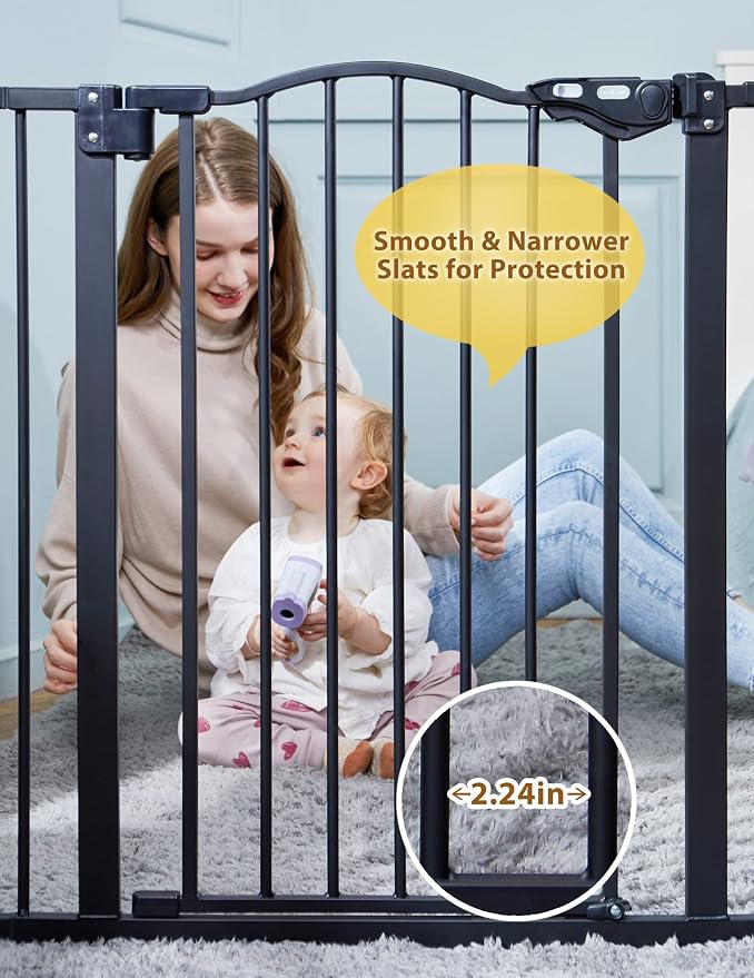InnoTruth 29-39.6” Baby Gate for Stairs & Doorways, 30" Tall Pressure Mount Pet Gates, Easy Step Auto Close Both Sides Walk Thru Child Gate, Dual-Lock Safety Design and One-Hand Operation, Black