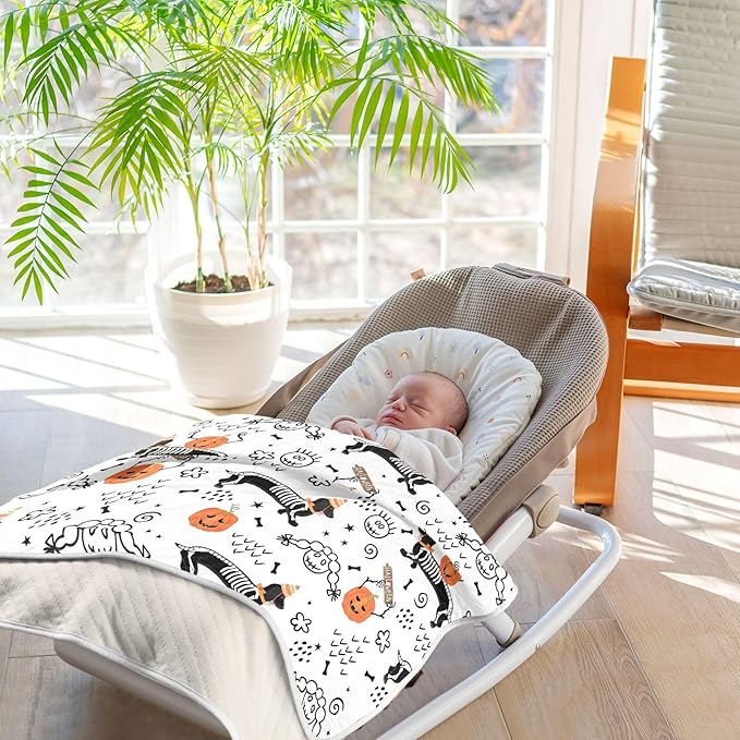 Ollabaky Halloween Dog Dachshund Skeleton Baby Blanket for Boys Girls Cotton Throw Blanket Swaddle Blanket for Crib Stroller Nursery Receiving Blanket Infant Toddler Unisex 30"x40"