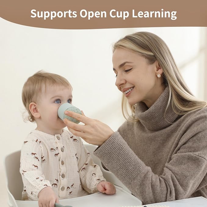 Moonkie Tiny Cups for Babies | Silicone Baby Open Cup + Infant Sippy Cup | Training Baby Cups Set for 4 Months and Up