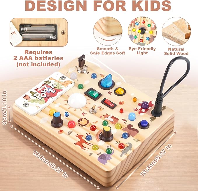 Busy Board for Toddlers 1-3 - Montessori Educational Sensory Toy with 10 Switches & 19 Lights, Activity Board for Fine Motor Skills, Travel Toys for 1+ Year Old Boy & Girl Birthday Gift（Forest Theme）