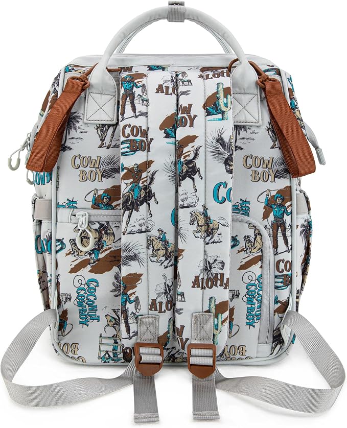 Montana West Wrangler Callie Diaper Bag Backpack with Stroller Straps Western Pattern Multifunction Baby Travel Bag WG2204-91102BG