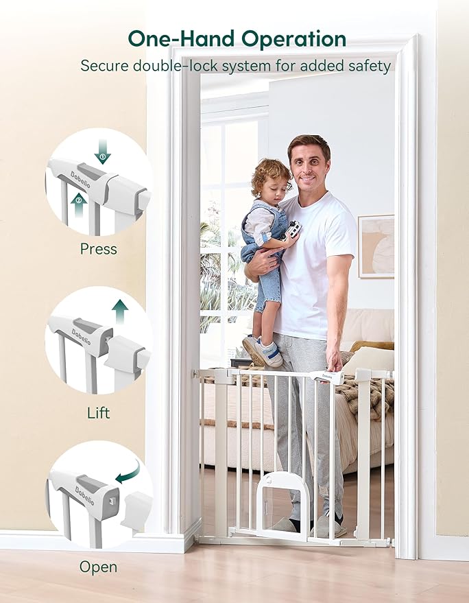 Babelio Baby Gate with Cat Door, CatPrivilege ?? Extra Wide 29-55" Cat Gate, 30" Tall Pressure Mounted Safety Gate for Large Openings, Stairs & Doorways, Auto Close, White