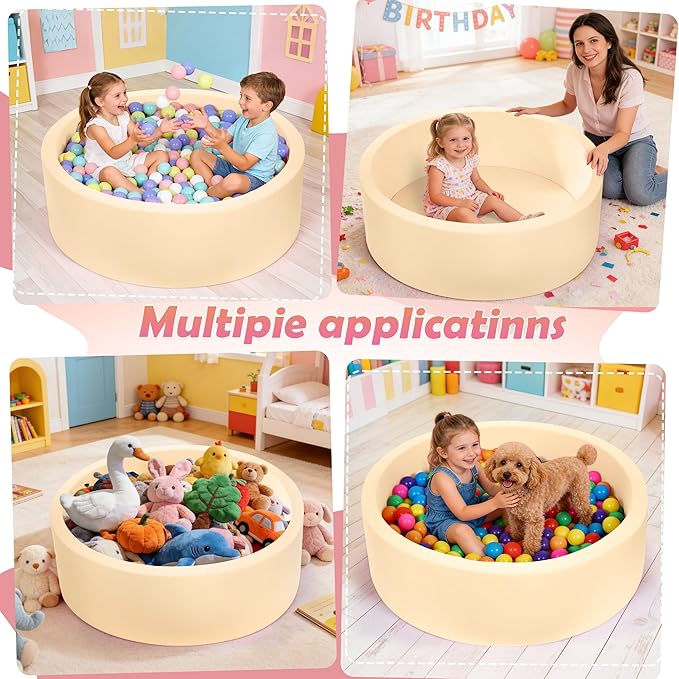 Foam Baby Ball Pit 35.4"x 11.8" for Toddlers, Soft Round Kiddie Playpen Ball Pool for Kids with Soft Memory Sponge for Babies Indoor Game(Balls not Included) Mocha 35.4IN