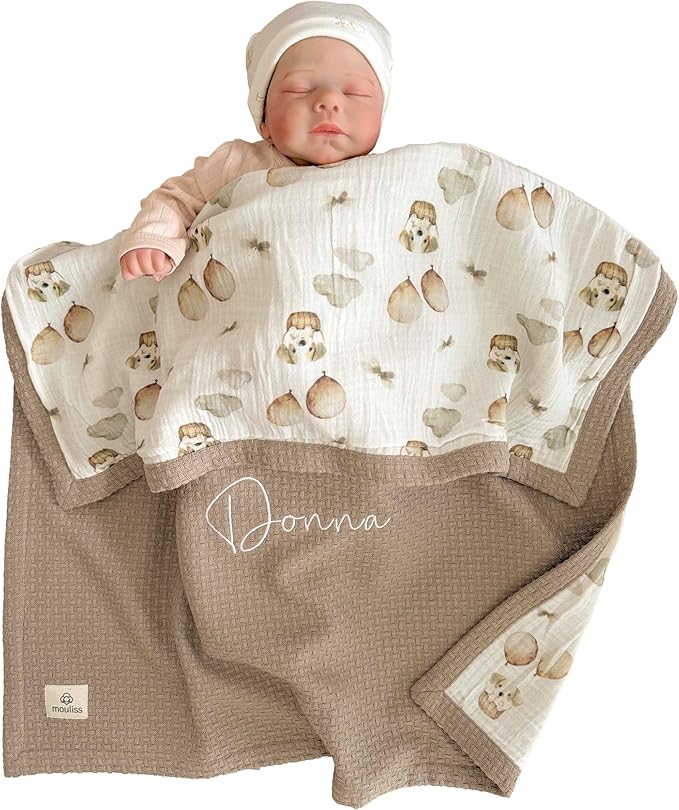 Mouliss Personalized Baby Blanket with Name ??Handmade 100% Organic Cotton Newborn Gift | Custom Knit Blanket for Boys, Girls, Kids & Baby Showers