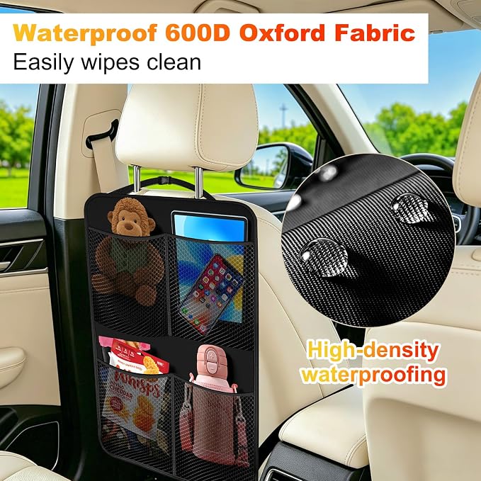 2 Pack Back Seat Cover For Kids + 4 Pocket Storage Organizer,Car Kick Mats Backseat Protector, Car Seat Back Protectors Backseat Organizer For Vehicles
