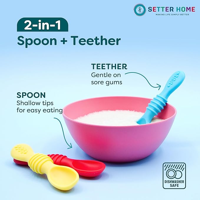 Premium Silicone Baby Spoons set - 6 Pack,Baby spoon self feeding Training Spoons for Infants & Toddler, First Stage Chewable Baby Led Weaning Utensils, BPA Free, baby feeding essentials