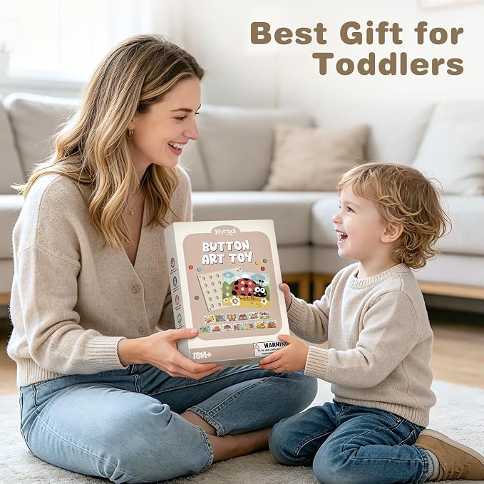 Joyreal Montessori Toys for 2 Year Old, Wooden Button Art Toys for 2 3 4 Year Old Girls Boy Birthday Gifts, Color Matching Puzzle Pegboard Button Game for Learning Educational Toys for Toddlers 2-4