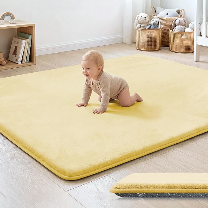 1.3" Thick Baby Floor Play Mat 50x50, Basic Padded Foam Mat for Tummy Time Crawling, Non Slip Cushioned for Babies Toddlers Infants Kids (Cream)