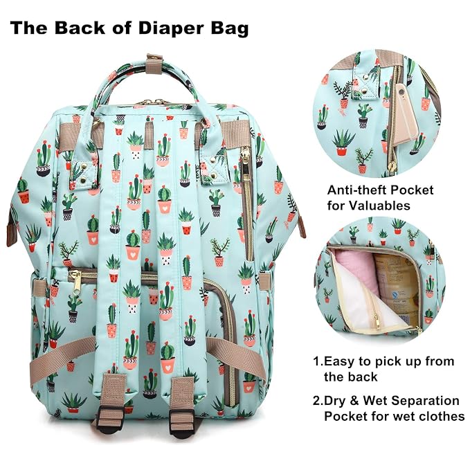 Cactus Diaper Bag Backpack, Women Waterproof Travel Nappy Bag for Baby Care