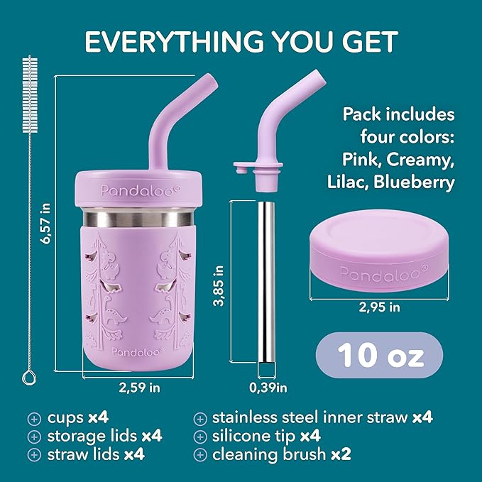 Pandaloo® Smoothie Cups for Kids - Stainless Steel Toddler Tumbler with Straw, Sippy Cup for Smoothies - BPA-Free, Toddler Snack Cups, 10 oz