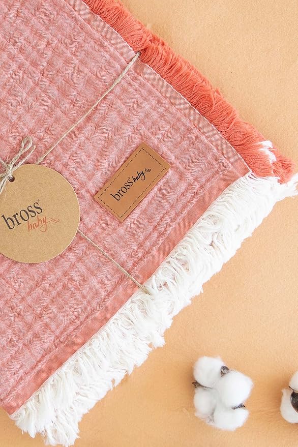 BROSS 100% Cotton Unisex Baby Blanket, 4 Layers Swaddle for Newborn, 110 * 120 cm Muslin, Soft Silky Receiving Blanket (Dark Brick)