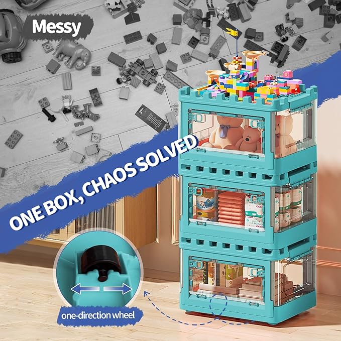 Lego Duplo Storage Collapsible Storage Box for Lego Blocks Toys Organizer Storage for Kids Toy Stackable Building Blocks with Lids Toy Chests with Compartments for Boys and Girls 21QT