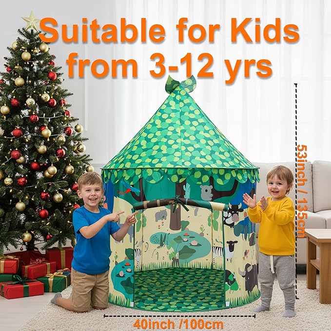 Kids Pop up Play Tent, Indoor Outdoor Toys Tent, Foldable Playhouse Tent for Boys Girls Baby Toddlers, Play Tent Boys Birthday Christmas Gift, Forestgreen