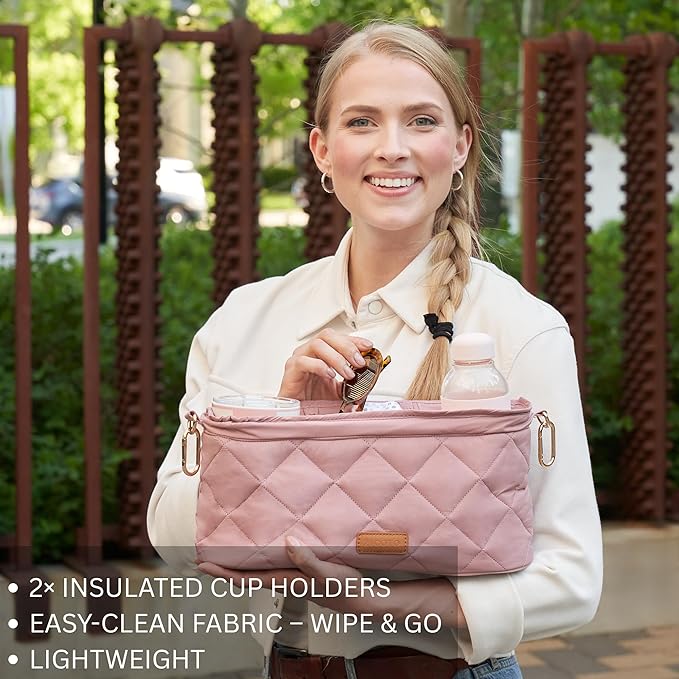 Beautiful Stroller Caddy Organizer With 2 Cup Holders ??Luxury Stroller Bag, Universal Fit, Leather Straps & Zipper Pocket ??Spacious Accessories Perfectly Fits Doona, Nuna & Uppababy Strollers