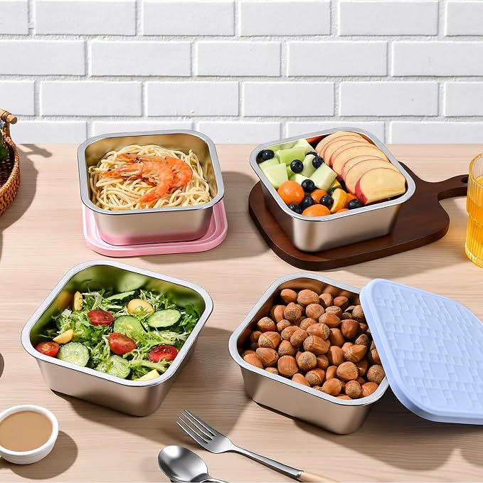 2 Pack Stainless Steel Sandwich Containers with Leakproof Silicone Lids, 32 oz Reusable Metal Lunch Boxes, BPA-Free Food Storage Containers for Meal Prep, Dishwasher Safe for Work & Travel
