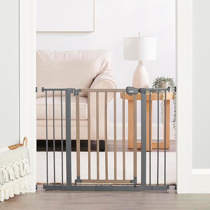 Regalo SAFETY 39" Extra Wide Wood Accent Baby Gate, Pressure Mount for Doorways & Bottom of Stairs, Babies, Toddlers & Pets, Ages 6??4 Months, TESTED & TRUSTED, AMERICAN DESIGNED, FAMILY OWNED