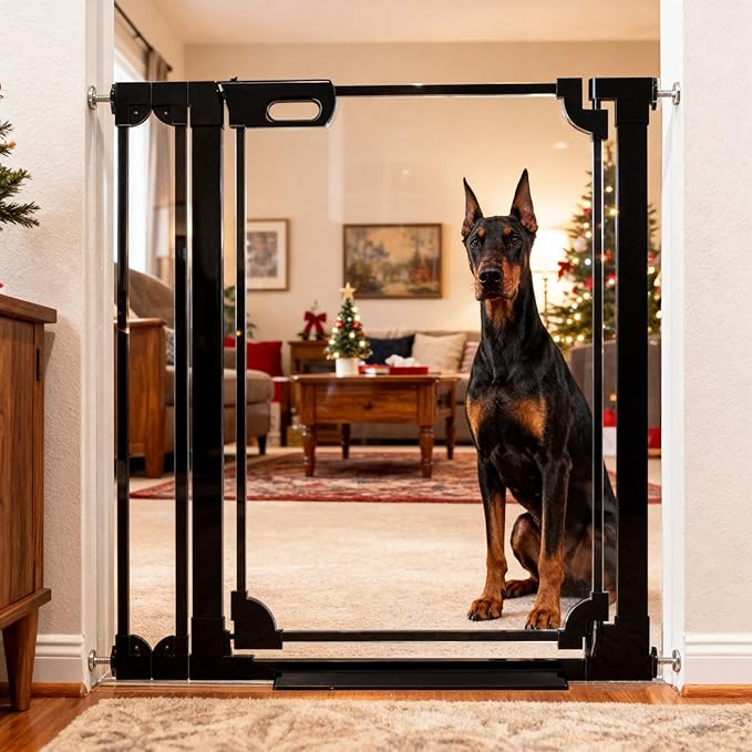 40.5" Extra Tall Clear Acrylic Baby Gate 29.5"-37.8" Wide Pressure Mounted Clear Dog Gate Indoor - No Drill Auto Close, Walk Through Baby Gates for Stair & Doorways & Hallway