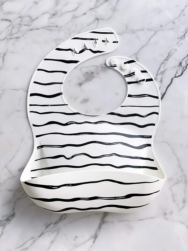 Goobie Baby Silicone Baby Bib with Food Catcher - Adjustable Waterproof Feeding Bib for Babies and Toddlers 4 to 36 Months in Stylish Colors for Girl and Boy - Modern, Soft, Easy to Clean (Wavy Lines)