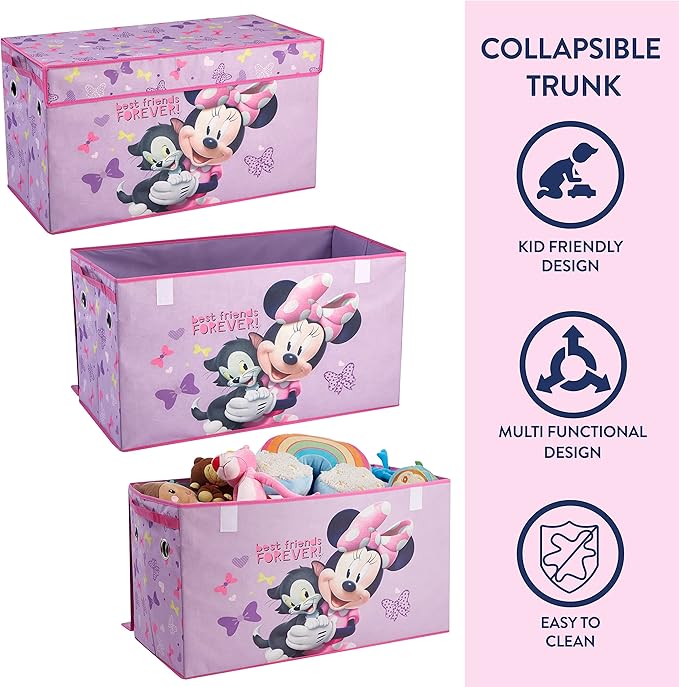 Disney Minnie Mouse 4 Piece Storage Solution Set with Pop Up Hamper, Collapsible Storage Trunk and 2 Nestable Storage Bins
