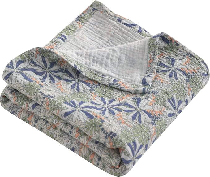 NTBAY Muslin Baby Swaddle Blanket, 2-Layer, 42x60 Lightweight Receiving Blanket for Newborns and Infants, Crib Stroller Nursery Use, Retro Floral Botanical