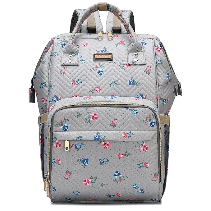 GAIVP Diaper Bag Backpack for Women, Baby Bags for Girls,Diaper Bag with Changing Pad, and Insulated Pockets-Grey Flowers