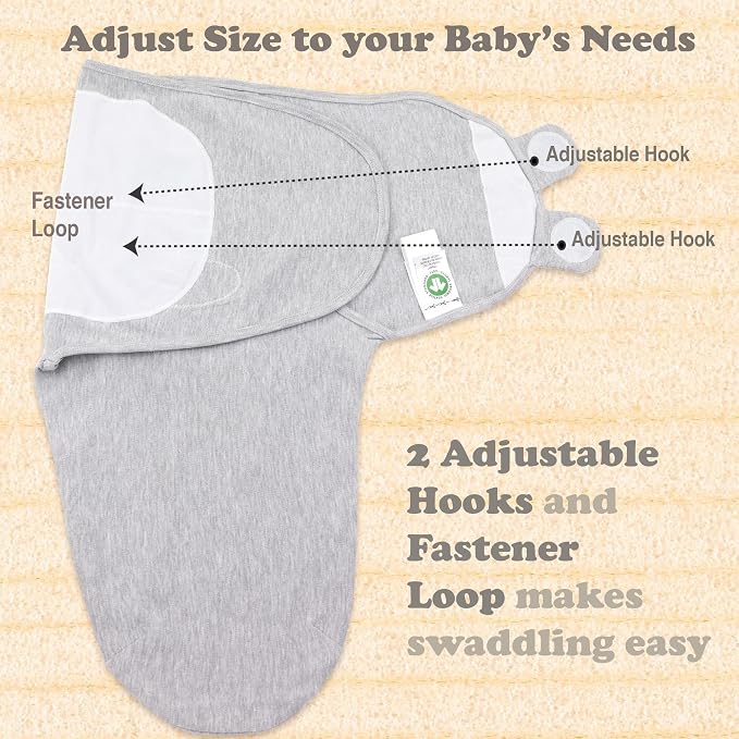 Swaddles for Newborns – 3-Pack Infant Swaddles 0-3 Months – Adjustable Swaddle Sleep Sack – Soft Organic Cotton Baby Wrap for Safe & Cozy Sleep (Melange Grey)