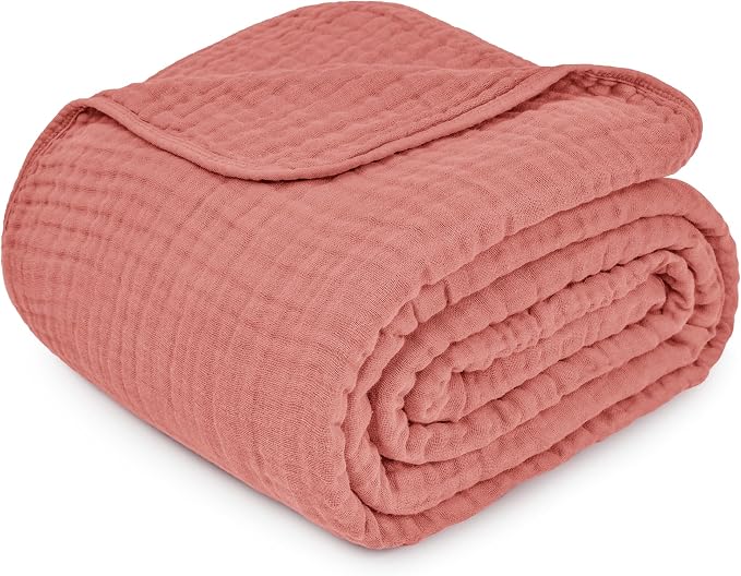 Comfy Cubs Muslin Blanket for Adults Twin 90" x 66" - 6 Layer Soft, Breathable & Lightweight Muslin Adult Blanket - Machine Washable & Designed in The US Bedding for All Seasons - Dusty Rose