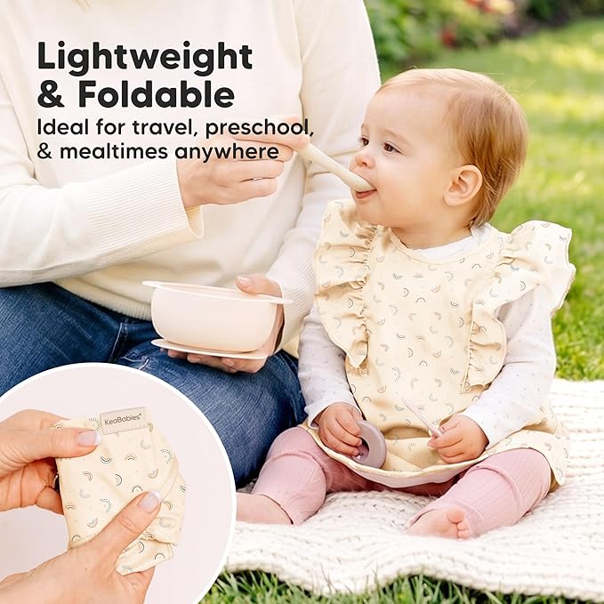 KeaBabies Waterproof Bibs for Baby Girl,Boy ??2-Pack Lightweight, Large Baby Bibs for Eating, Wearable Food Catcher, 6-12 Months Infant Feeding Essentials, Smock for Toddlers 1-3, Kids (Jolly Rainbow)