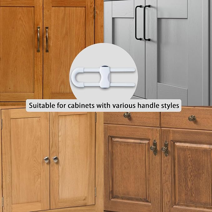 Cabinet Locks Baby Proofing U-Shaped Child Locks for Cabinets Latches Adjustable (White,1 pack of 4)