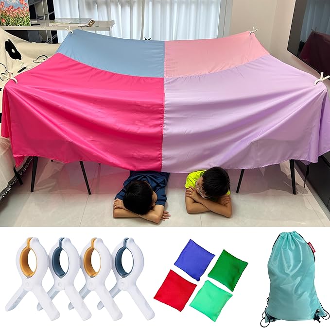 Blanket Fort Building Kit for Kids, Make a Portable Playhouse, Large Blanket and Clips, Magic Play Tent Boys Girls Indoor Outdoor Build Set, STEM Children Toy, Best Gift for Children, Ages 4, 8, 12 +