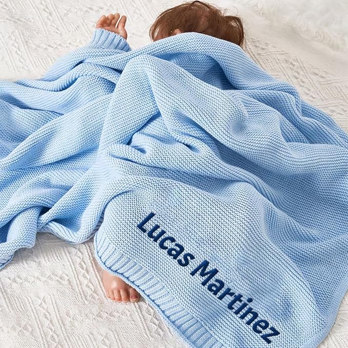 HDSD Personalized Baby Blanket with Embroidery - Custom Baby Blanket with Name and Icon, Cozy Gift for Babies, Infants and Toddlers